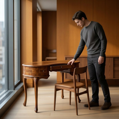 Sekrerät Arbeitstisch Tisch Büro Schreibtische Echtholz Möbel Italien Antik Stil