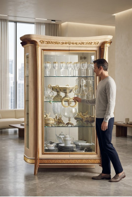Vitrine Vitrinen Schrank Glasschrank Wohnzimmer Regal Rokoko Barock Echtes Holz