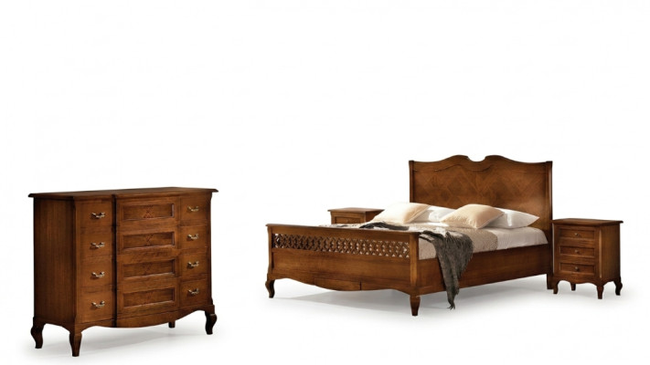 Bett Nachttisch Kommode 4tlg. Schlafzimmer Set Design Klassisch Luxus Betten Neu