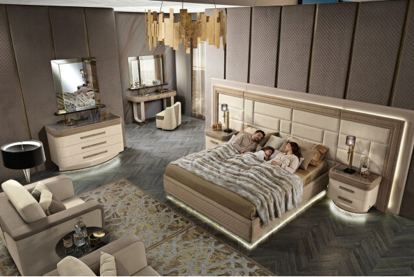 Design Luxus Schlafzimmer Bett 2x Nachttische Kommode Garnitur Betten 8tlg.Set