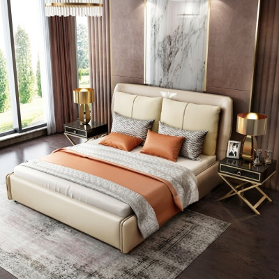 Luxus Schlafzimmer Designer Doppelbett Bett 180/200x200cm Leder Metall