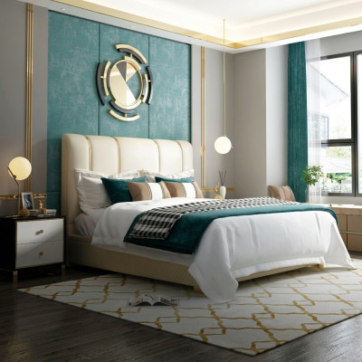 Luxus Bett Schlafzimmer Italienisches Leder Doppel Betten Metall Design
