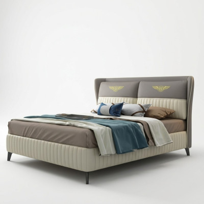 Designer Doppelbett Bett Hotel Luxus Schlafzimmer 150/180x200cm Leder Neu