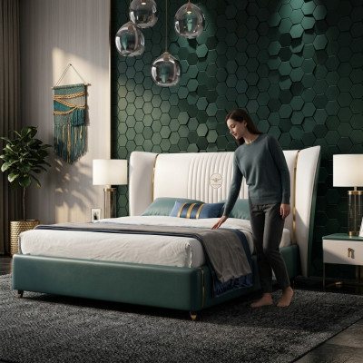 Luxus Schlafzimmer Doppelbett Bett 180/200x200cm Leder Metall Neu