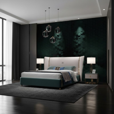 Luxus Schlafzimmer Doppelbett Bett 180/200x200cm Leder Metall Neu