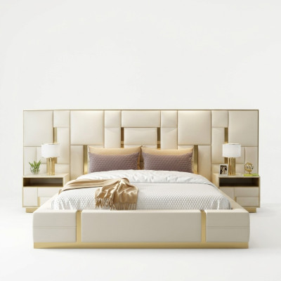 Hotelbett Luxus Design Betten Polster Deko Metall Leder Schlafzimmer XXL