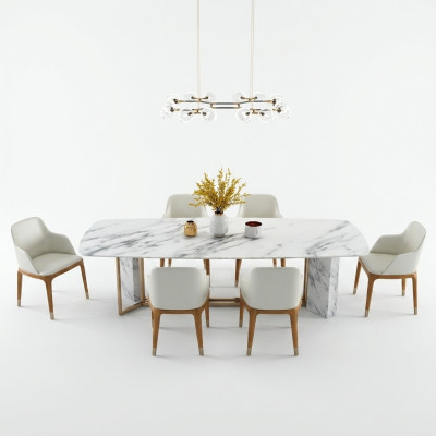 Komplett Set Esstisch + 6 Stühle Esszimmer Deko Set Ess Gruppe Holz Tisch