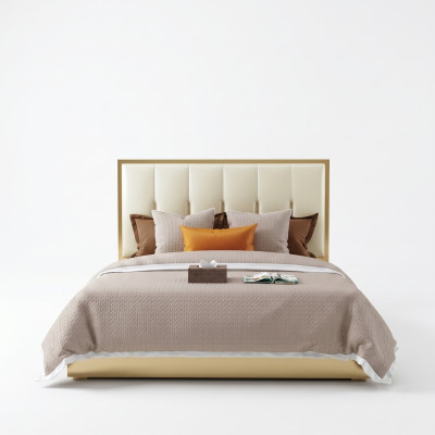 Luxus Design Leder Bett Metall Gold Betten Polster Hotel Schlafzimmer