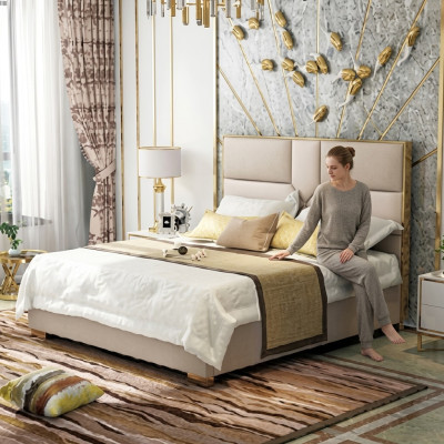 Luxus Design Leder Bett Metall Gold Betten Polster Hotel 180x200cm