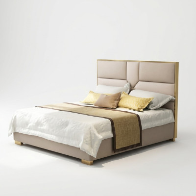 Luxus Design Leder Bett Metall Gold Betten Polster Hotel 180x200cm