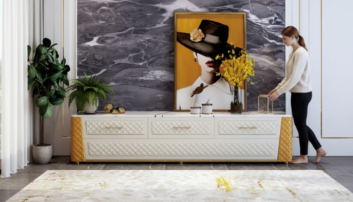 Sideboard TV Lowboard RTV XXL Schrank Tisch Wohnzimmer Holz Marmor