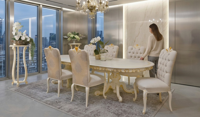 Klassischer Esstisch Massivholz Esszimmer Garnitur 4x Stuhl Set Stühle 5 tlg.