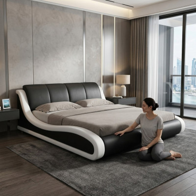Lederbett Design Doppelbett Betten Bett Leder Polster Schlafzimmer Ehe