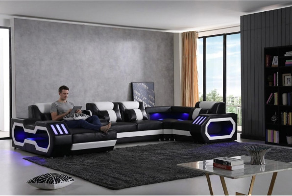 Mega große Wohnlandschaft - Beleuchtungs System Sofa Polster Neu Couch