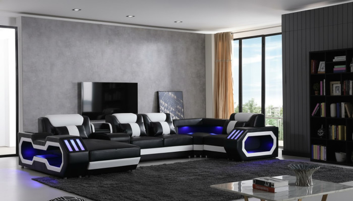 Mega große Wohnlandschaft - Beleuchtungs System Sofa Polster Neu Couch