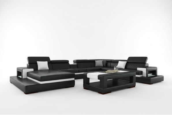 Schwarze Ecksofa Wohnlandschaft Leder Sofa Relax Funktion Couchen Big