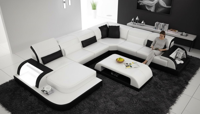 Wohnlandschaft Extra Luxus Klasse Ecksofa Couch - Eckgarnituren Ledersofa