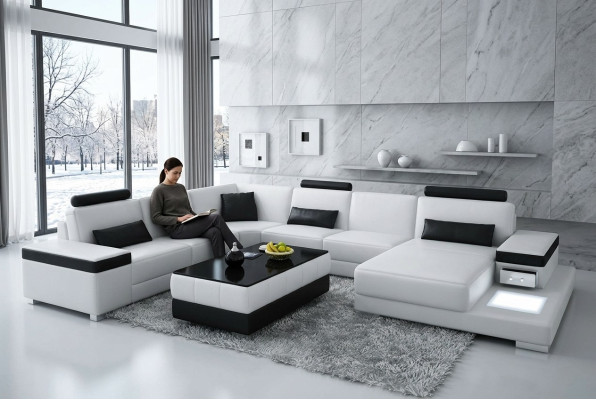 Ledersofa Designer Sofa U Form Wohnlandschaft Couch Polster Deko Ecksofa