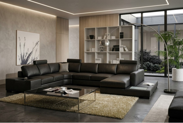 Ledersofa Designer Sofa U Form Wohnlandschaft Couch Deko Polster Ecksofa