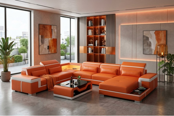 Sofa Couch Polster Garnitur Wohnlandschaft Design Ecksofa Leder Neu