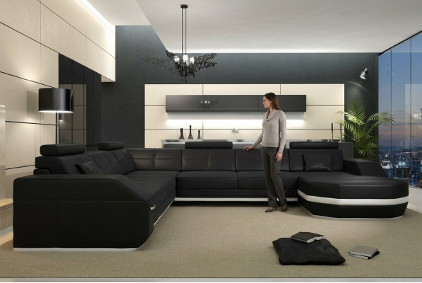 Ecksofa Ledersofa Big xxl U Form Wohnlandschaft Sofa Couch Deko Garnitur