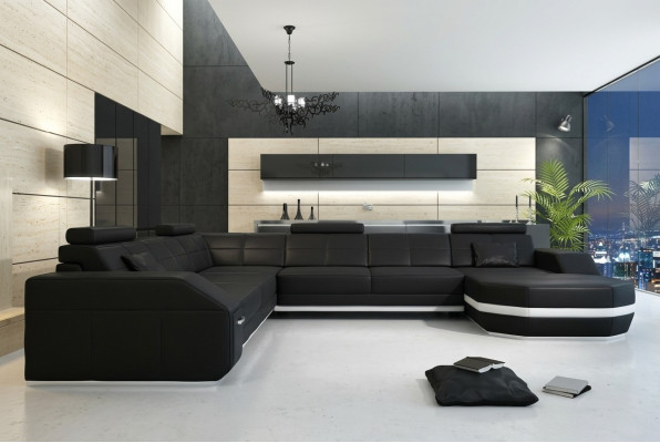 Ecksofa Ledersofa Big xxl U Form Wohnlandschaft Sofa Couch Deko Garnitur