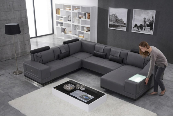 Ecksofa Ledersofa Big xxl U Form Wohnlandschaft Deko Sofa Couch Garnitur