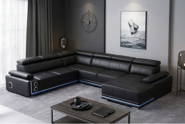 Moderne Ecksofa Wohnlandschaft Couch Eckgarnitur Led Linie Beleuchtet
