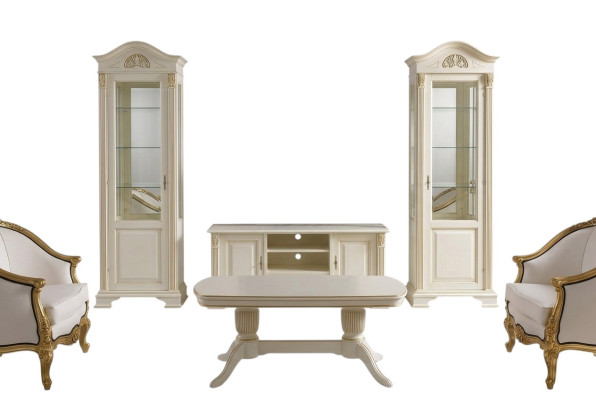 Wohnwand Vitrine Konsole Schrankwand Glasvitrinen Massivholz Wohnzimmer 3tlg