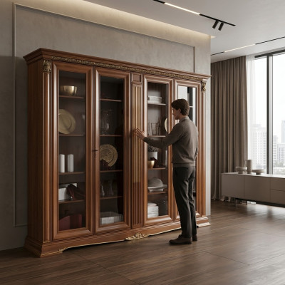 Vitrine Glas Wandschrank Vitrinen Regal Barock Rokoko Italienische Stil Möbel Massivholz