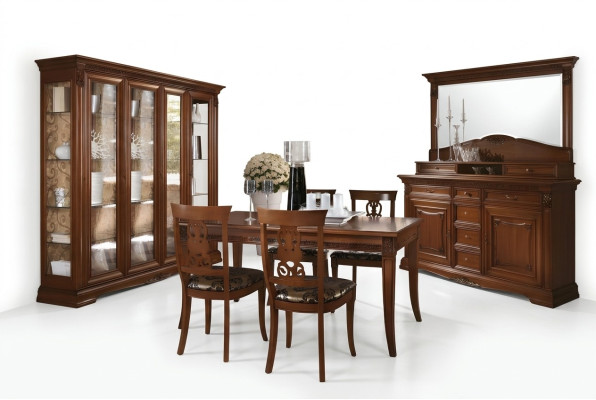 Esszimmer Komplett Tisch Anrichte 4x Stuhl Set Vitrine Barock Massivholz