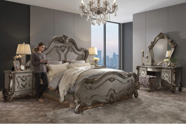 Chesterfield Barock Bett Doppelbett 2x Nachttische Holz Design Betten