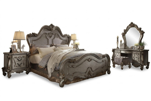Chesterfield Barock Bett Doppelbett 2x Nachttische Holz Design Betten