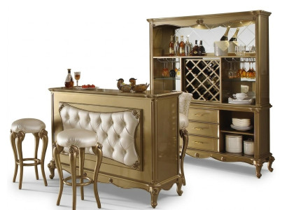 Komplette Bar 4 tlg. Garnitur Bartisch 2x Barhocker Schrank Barock Rokoko Set