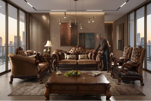 Klassische Sofagarnitur 3+2+1 Sitzer Sofa Couch Polster Textil Chesterfield