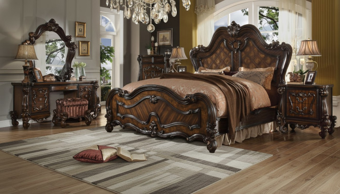 Schlafzimmer Nachttische Set Bett 5tlg. Rokoko Barock Antik Stil Holz Bett