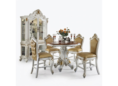 Runder Esszimmer + 4 Stühle Stuhl Deko Set Garnitur Runder Esstisch Holzmöbel