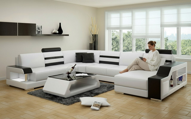 Ecksofa Sofa Couch Polster Eckgarnitur Wohnlandschaft Leder Desing Eck U Form