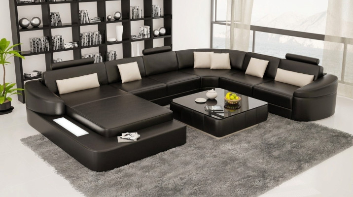 Leder Modern Couch Wohnlandschaft Ledersofa Sofagarnitur Möbel Sofa U-Form Neu