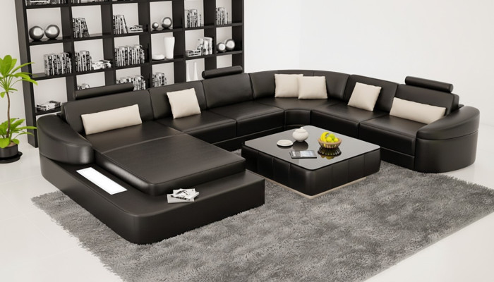 Leder Modern Couch Wohnlandschaft Ledersofa Sofagarnitur Möbel Sofa U-Form Neu