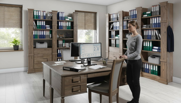 Design Büro Office Kanzlei Tisch Regal Akten Schrank Deko Schreib Tische