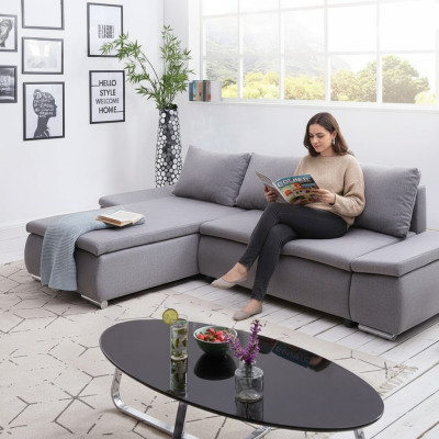 Schlafsofa Design Ecksofa L-form Bettfunktion Couch Textil Sofas Stoff