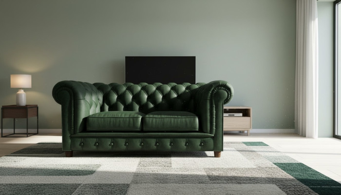 Chesterfield Luxus 2 Sitzer Couch Polster Sofa Stoff Couchen Garnitur Neu