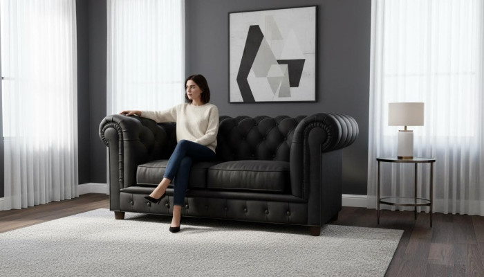 Design Chesterfield Sofa 2Sitzer Couch Polster Leder Sofas Wohnzimmer