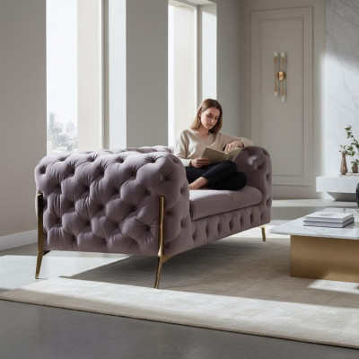 Design Chesterfield Sofa 2-Sitzer Couch Polster Textil Sofas Samt Neu Zweisitzer