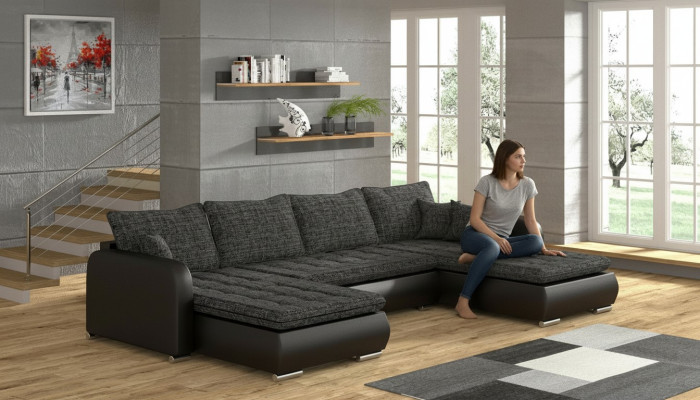Design Ecksofa U-form Bettfunktion Couch Leder Textil Sofa Neu Wohnlandschaft