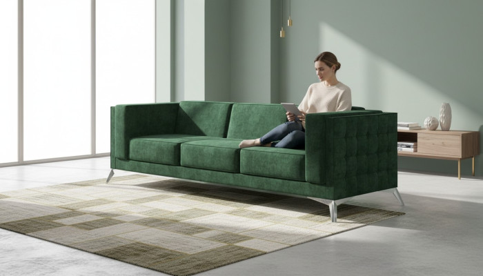 Dreisitzer 3 Sitzer Couch Polster Sofa Textil Stoff Chesterfield Couch Garnitur