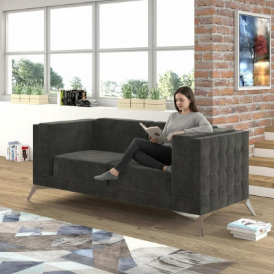 Chesterfield Couch Sofa Polster 2 Sitzer Couchen Sitz Garnitur Sofas Grau Neu