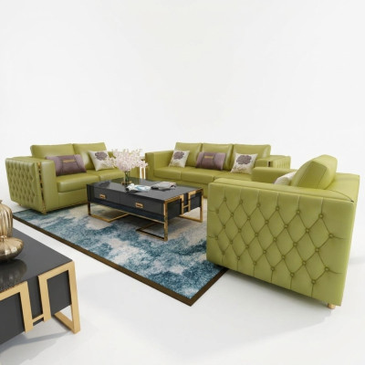 Wohnlandschaft Sofagarnitur 3+2+1 Sitzer Ledersofa Couch Garnitur Chesterfield