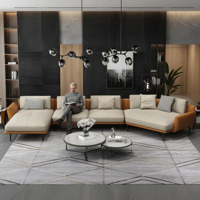 Ecksofa U-Form Wohnlandschaft Sofa Couch Polster Ecke Garnitur Stoff Sofas Leder